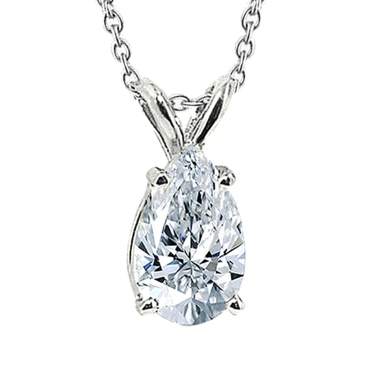 Pear Genuine Diamond Solitaire Pendant Women Necklace White Gold New 3 Cts.