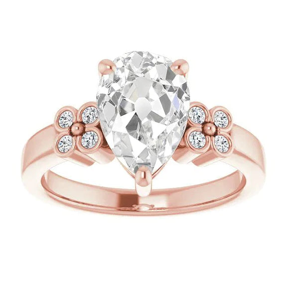 Pear Old Mine Cut Genuine Diamond Ring Floral Style Jewelry 5.50 Carats