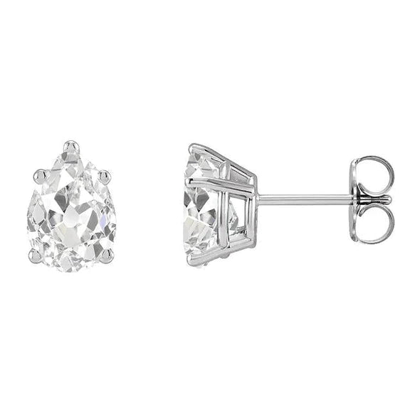 Pear Old Miner Real Diamond Gold Studs Solitaire Earrings