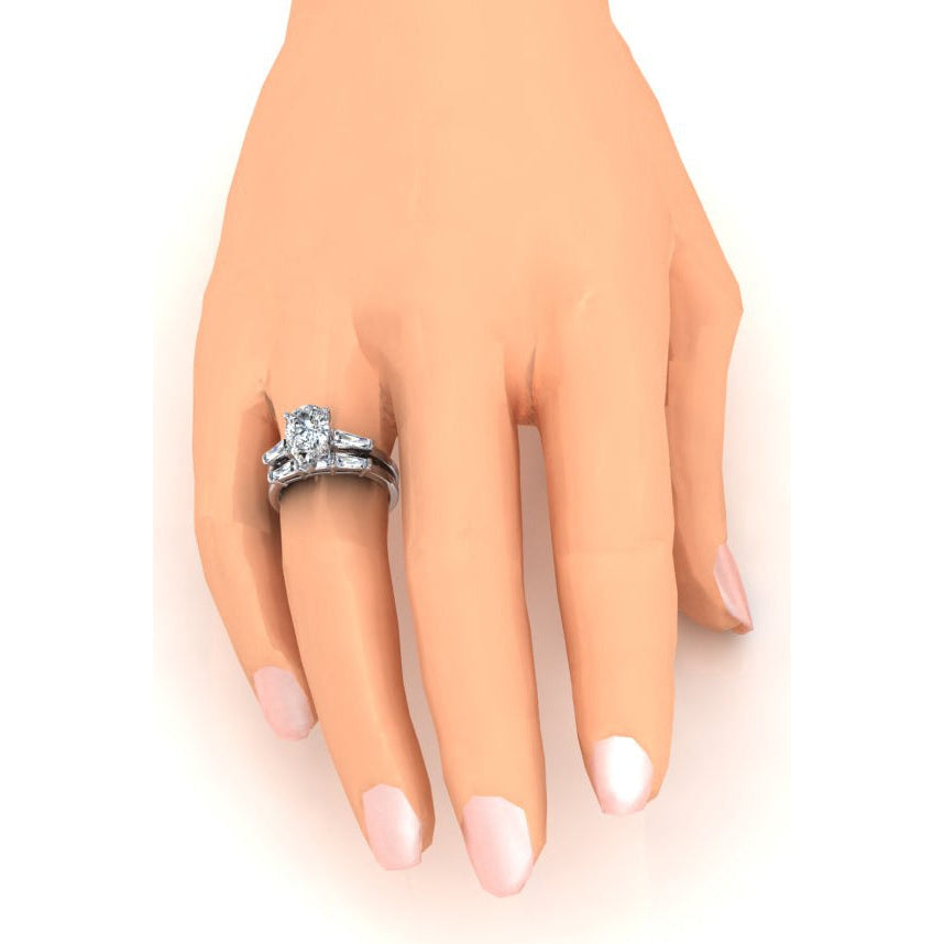 Pear Shaped Wedding Band Set Real 2.85 Carats With Baguettes