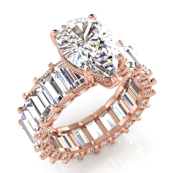 Pear & Baguette Real Diamond Ring 9.50 Carats