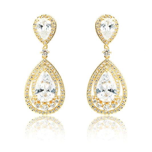 Pear and Round Real Diamond Drop Earrings