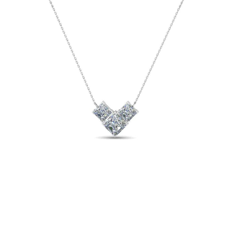 Pendant Necklace White Gold 1.5 Carats Princess Cut Real Diamonds