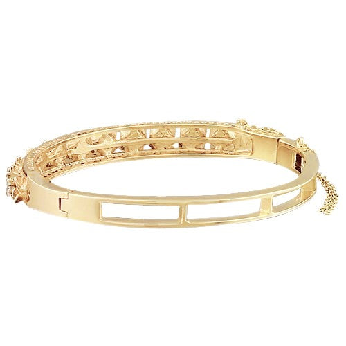 Petal Style Real Diamond Yellow Gold Bangle 3.30 Carats Jewelry