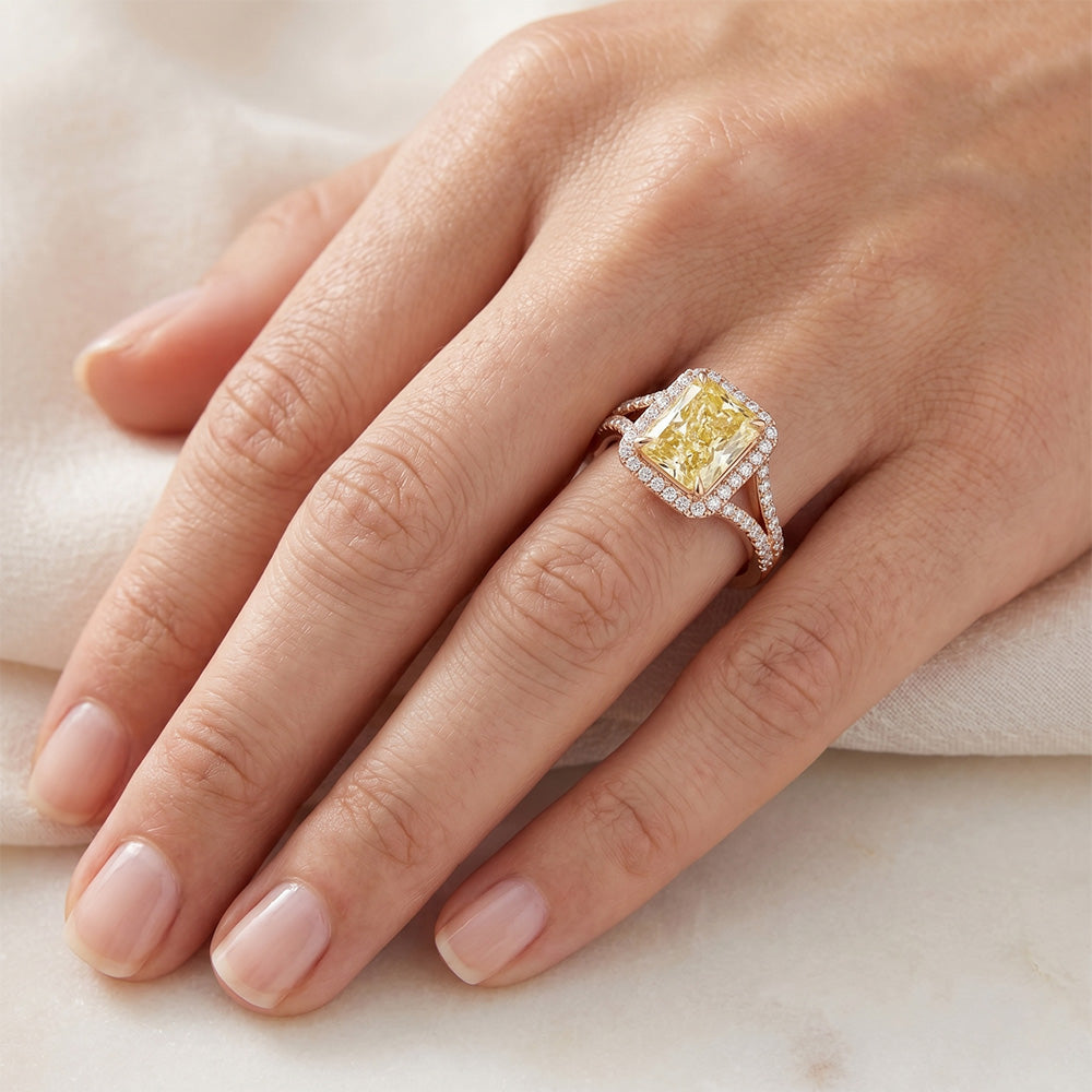 Premium VVS Canary Yellow Diamond Halo Setting Ring – 2 ct 14K