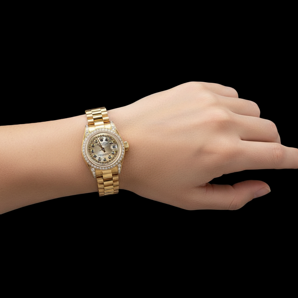 President Rolex Datejust Watch Yellow Gold Diamond Bezel Dial P2