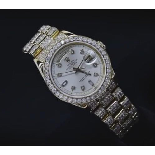 Presidential Women Rolex 20 Carats Custom Diamonds Concealed Clasp Watch Gold