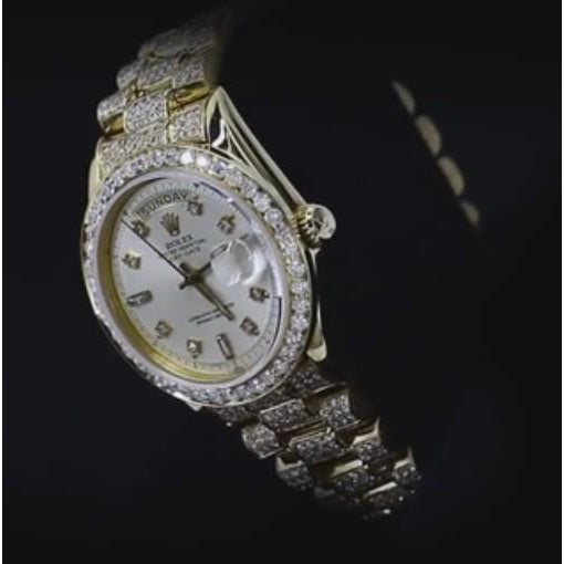 Presidential Women Rolex 20 Carats Custom Diamonds Concealed Clasp Watch Gold