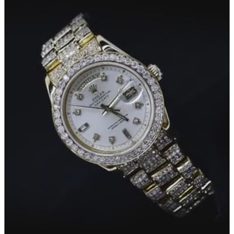 Presidential Women Rolex 20 Carats Custom Diamonds Concealed Clasp Watch Gold