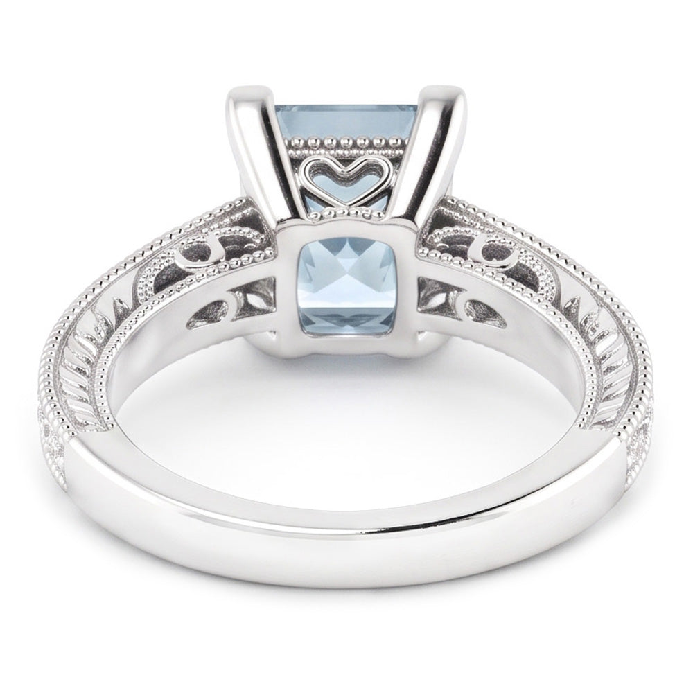 Princess Cut Aquamarine With Round Natural Earth Mined Diamond ( Not Lab Grown )s 16 Ct Ring White Gold