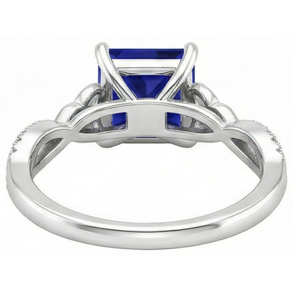 Princess Cut Blue Sapphire Natural Earth Mined Diamond ( Not Lab Grown ) Ring Gold Twisted Shank 4 Carats