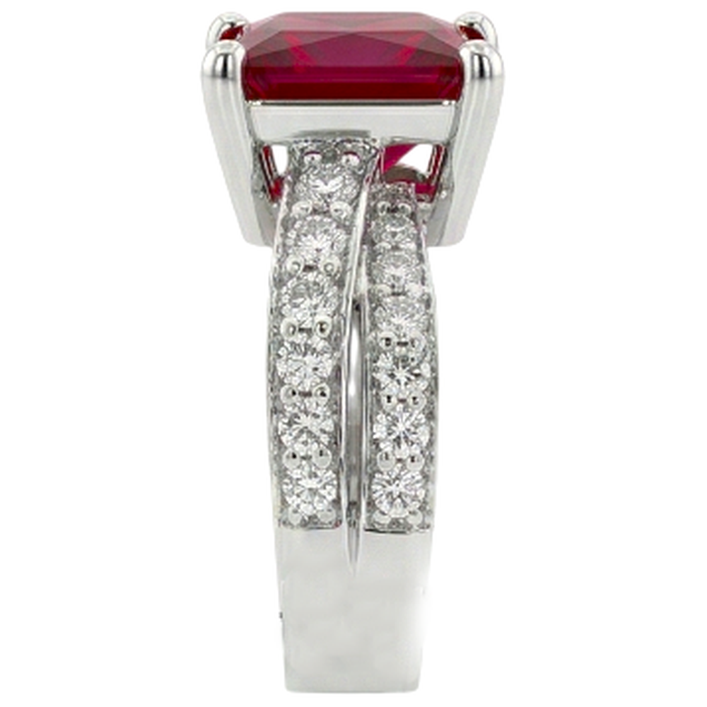 Princess Cut Red Ruby With Natural Earth Mined Diamond ( Not Lab Grown ) s 4.10 Ct. Ring White Gold 14K