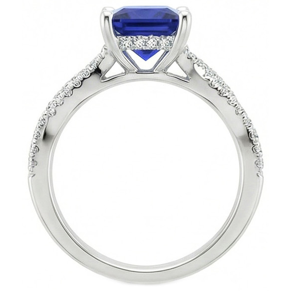 Princess Solitaire Accents Ring Ceylon Sapphire & Natural Earth Mined Diamond ( Not Lab Grown )s 6 Carats