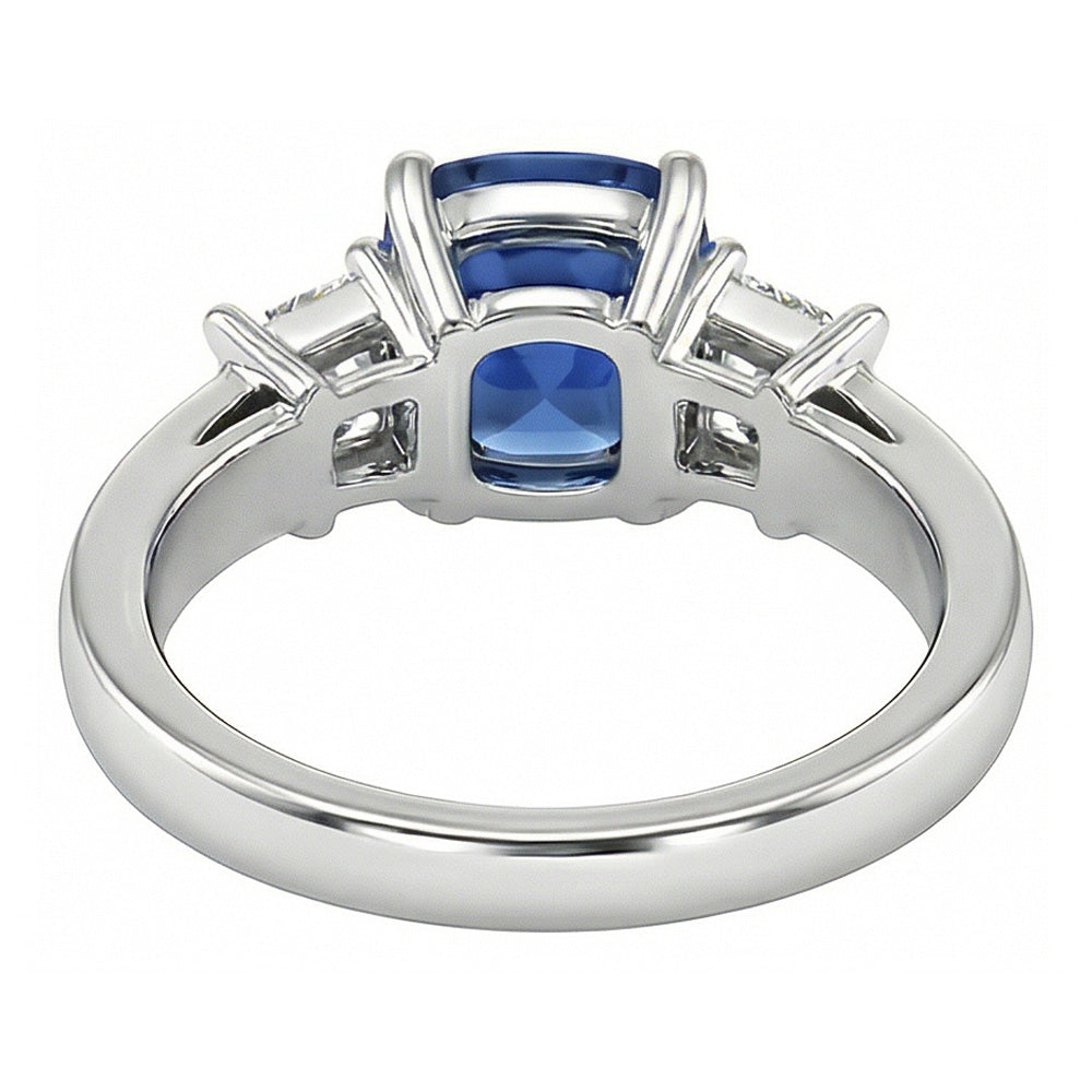 Princess & Round Natural Earth Mined Diamond ( Not Lab Grown ) Ring Cushion Ceylon Sapphire 3 Carats Gold