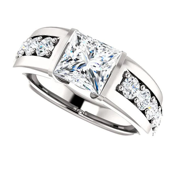 Princess And Round Real Diamond Anniversary Ring 2.41 Carat White Gold 14K