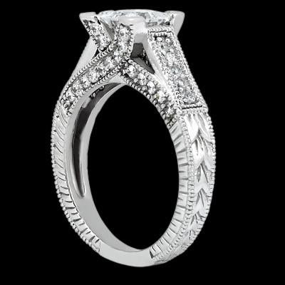 Princess Center Real Diamond 1.51 Carat Antique Style Engagement Ring