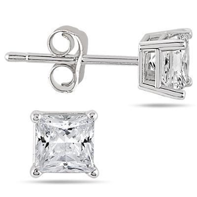 Princess Cut 5.40 Carats Genuine Diamond Ladies Studs Earrings Gold White