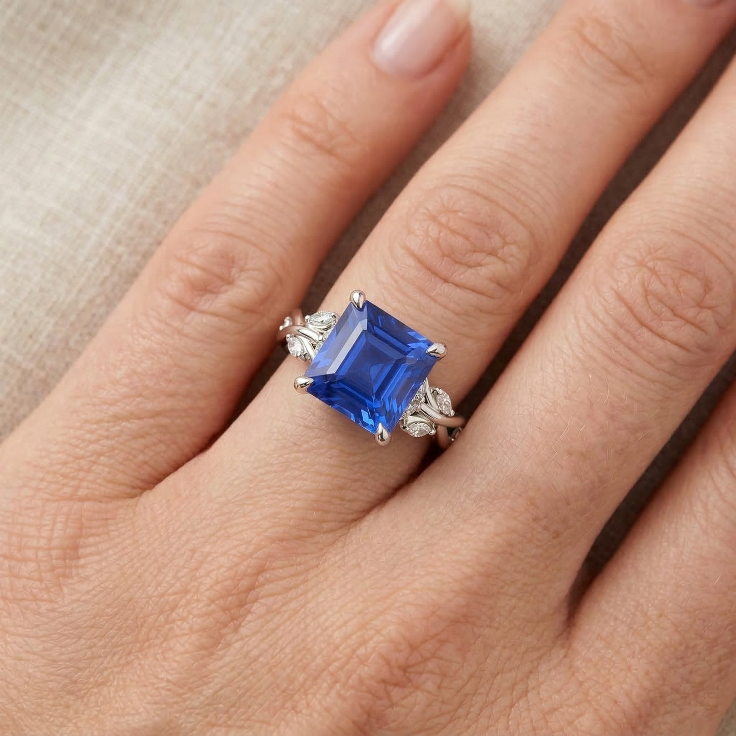 Princess Cut Blue Sapphire Natural Earth Mined Diamond ( Not Lab Grown ) Ring 6.75 Carats Fancy Jewelry