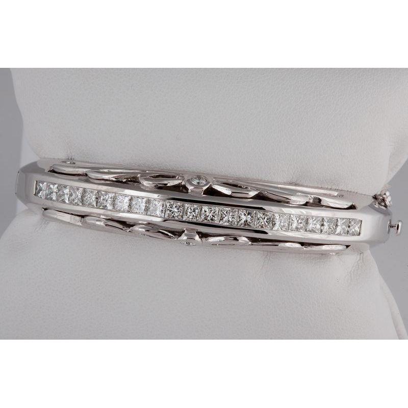 Princess Cut Genuine Diamond Bangle Solid White Gold 14K 5.50 Ct