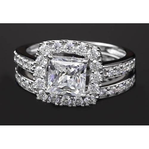 Princess Cut Natural Diamond 3 Carats Halo Ring