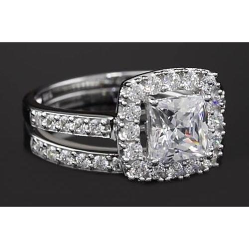 Natural Diamond 3 Carats Halo Ring Split Shank Style