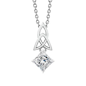 Princess Cut Real Diamond Knot Pendant 1.0 Carat Carat White Gold 14K