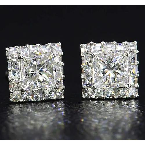 Princess Cut Real Diamond Stud Earrings Jewelry White Gold 14K 2 Carats