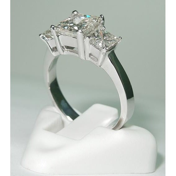 Princess Cut Three Stone Real Diamond Women Ring 3.50 Carats White Gold - Three Stone Ring-harrychadent.ca