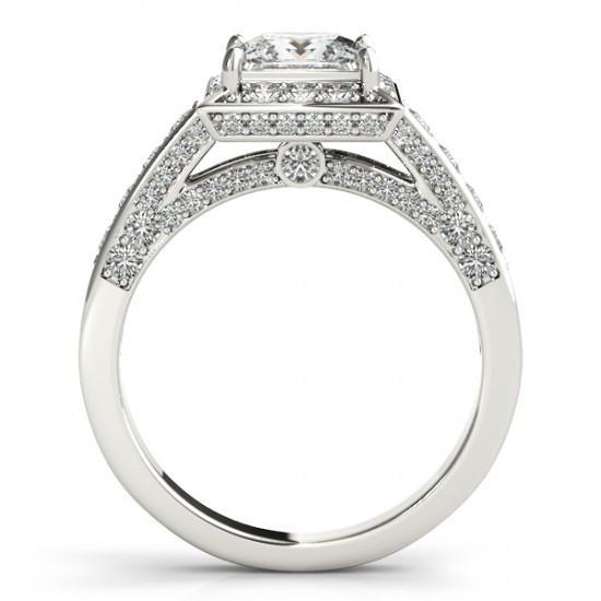 Princess Halo Round Genuine Diamond Cut Engagement Ring 1.75 Carat WG