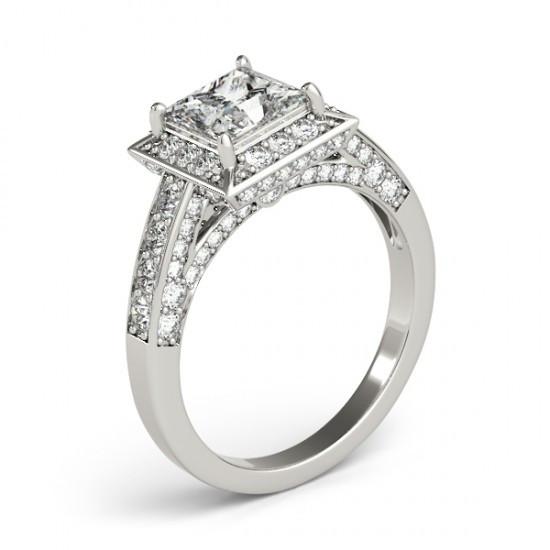 Princess Halo Round Genuine Diamond Cut Engagement Ring