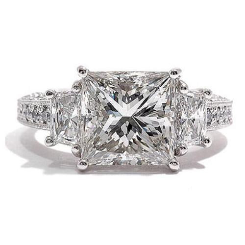 Princess Natural Diamonds 3 Stone Women Engagement Ring White Gold