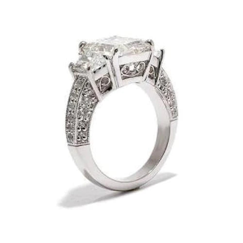 Princess Natural Diamonds 3 Stone Women Engagement Ring 4.30 Carats