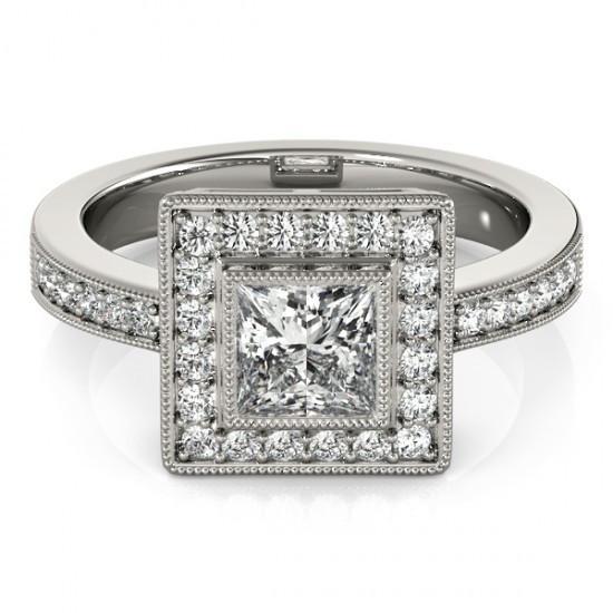 Princess Real Diamond Engagement Ring & Halo Round Diamond WG