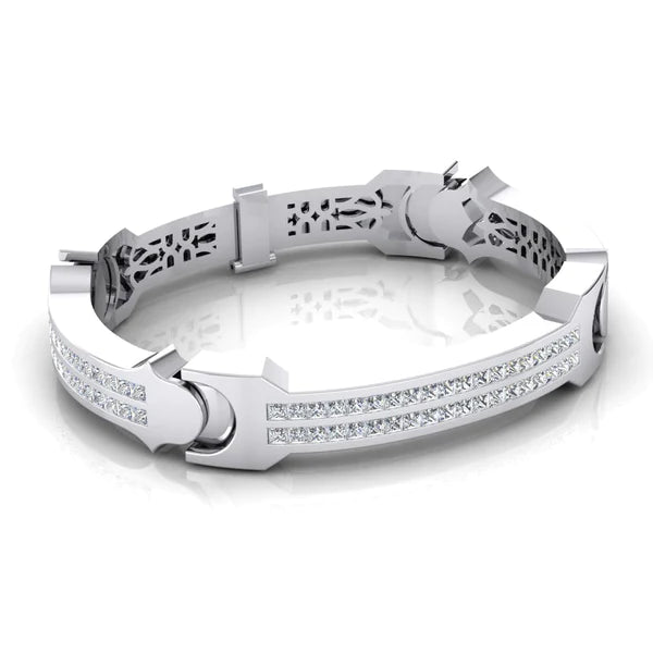 Princess Real Diamond Large Men's Gold Bracelet Heavy 6 mm Thick 16 Carats