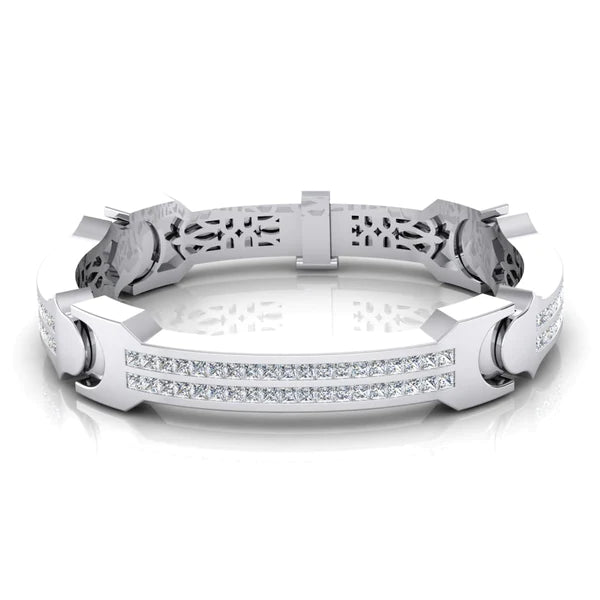 Princess Real Diamond Large Men's Gold Bracelet Heavy 6 mm Thick 16 Carats