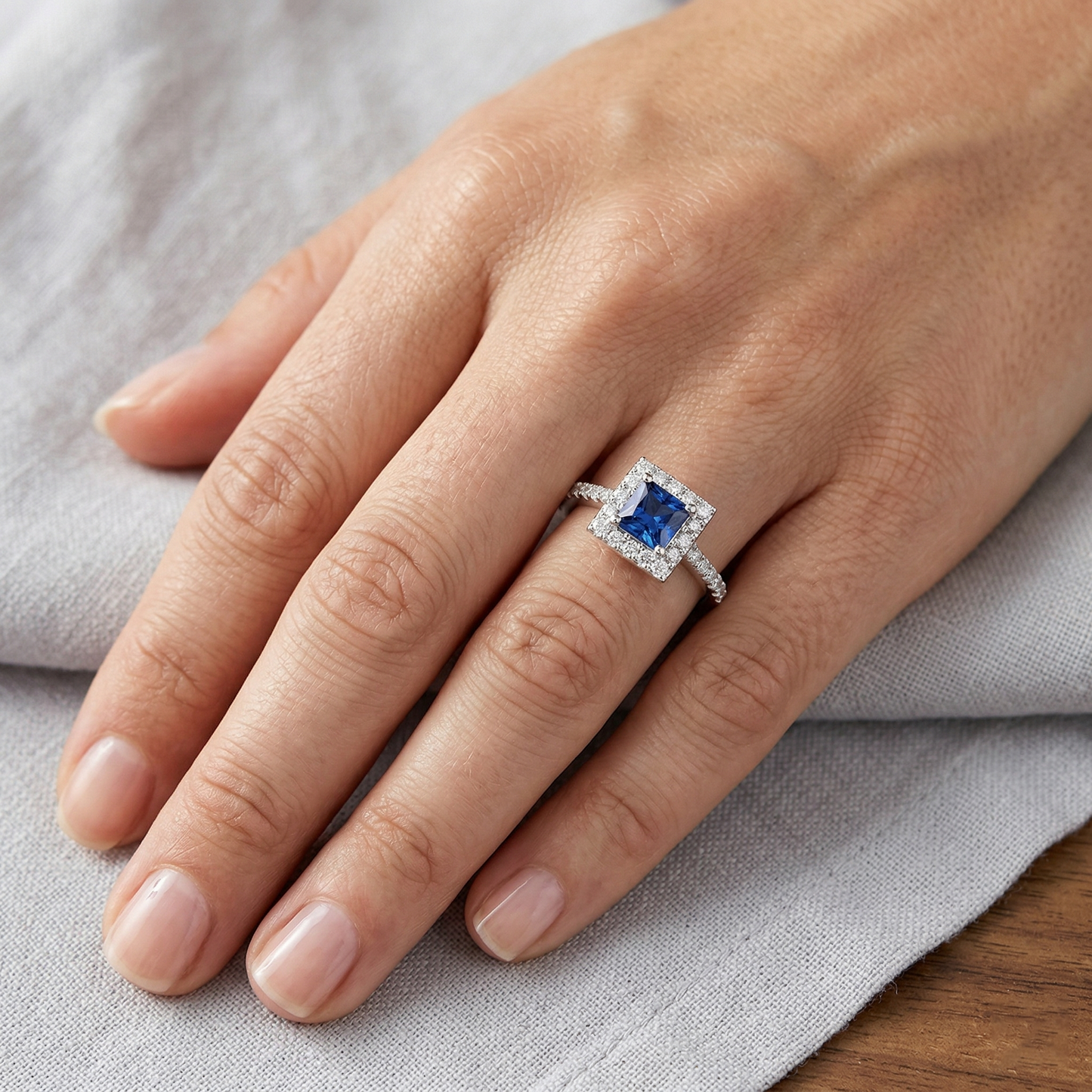 Princess Sri Lankan Sapphire Natural Earth Mined Diamond ( Not Lab Grown ) Ring 2.25 Carat White Gold 14K