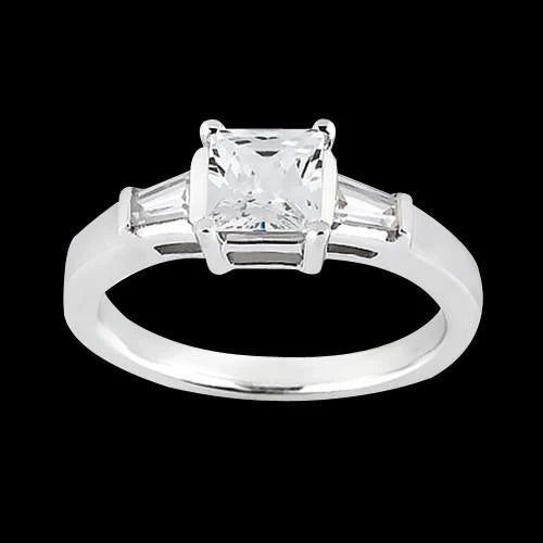 Princess & Baguette 1.20 Carat Real Diamond Three Stone Ring White Gold 14K
