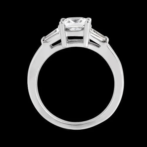 Princess & Baguette 1.20 Carat Real Diamond Three Stone Ring White Gold 14K