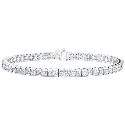 Princess Cut Lab Grown Diamond Lady Tennis Bracelet 8.25 Carat White Gold 14K