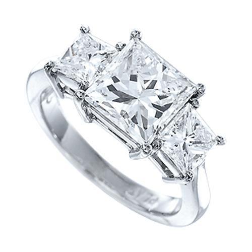 Princess Cut Women Three-Stone Ring Real Diamond 14K White Gold 2.50 Ct