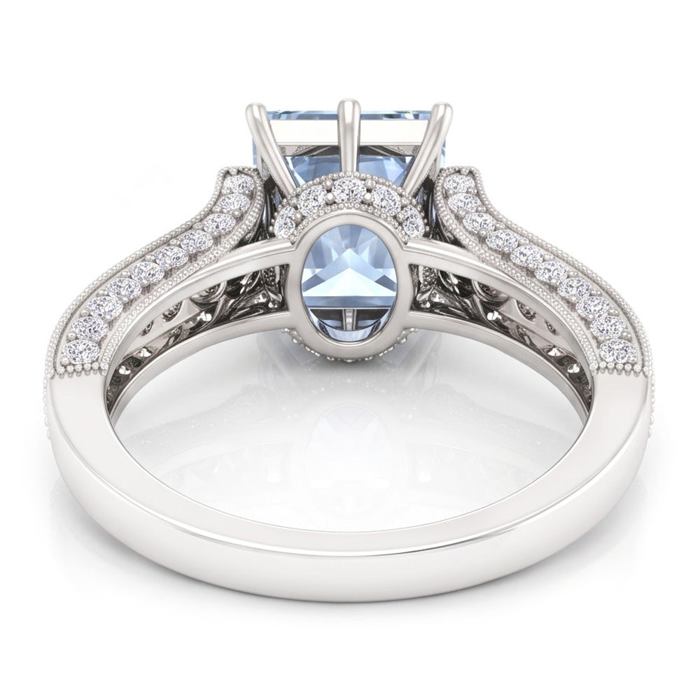Prong Set 8.50 Carats Aquamarine With Natural Earth Mined Diamond ( Not Lab Grown )s Ring White Gold 14K