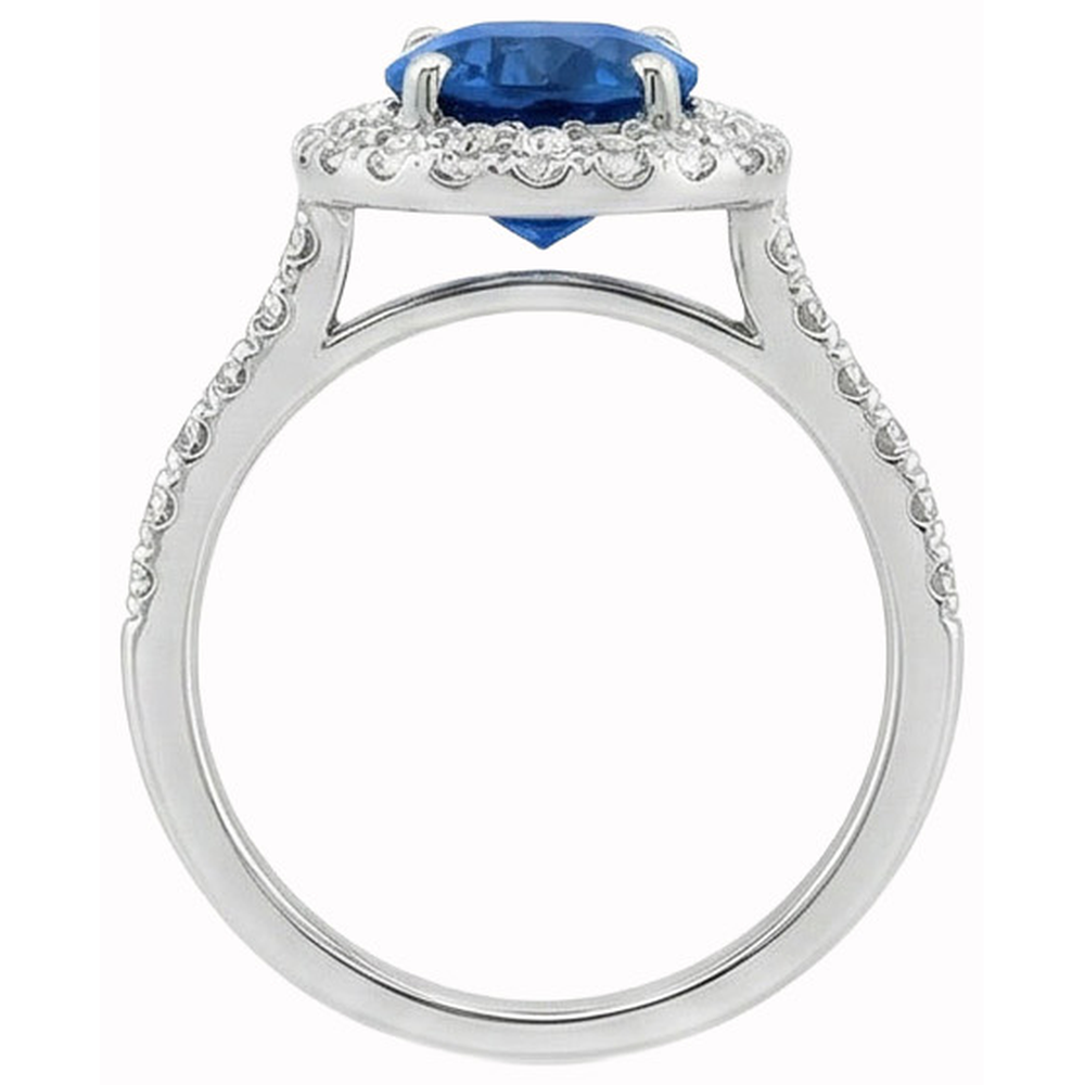 Prong Set Halo Sapphire And Natural Earth Mined Diamond ( Not Lab Grown ) s 3.70 Carats Ring White Gold 14K
