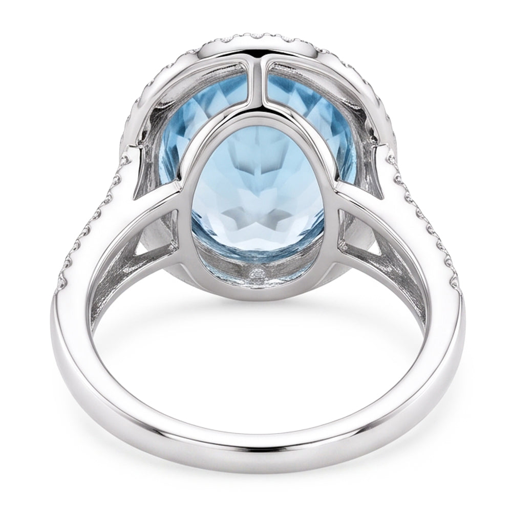 Prong Set Round Cut 12 Ct Aquamarine And Natural Earth Mined Diamond ( Not Lab Grown )s Ring Gold White