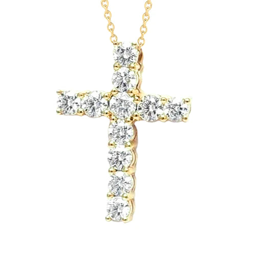 Prong Round Real Diamond Pendant 3.50 Carats Yellow Gold 14K Jewelry