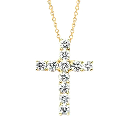 Prong Round Real Diamond Pendant 3.50 Carats Yellow Gold 14K Jewelry