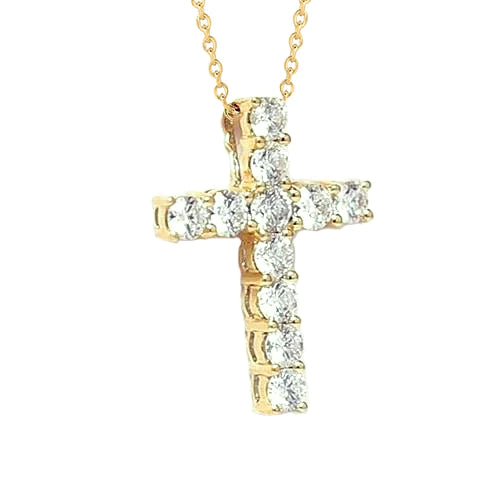 Prong Round Real Diamond Pendant 3.50 Carats Yellow Gold 14K Jewelry