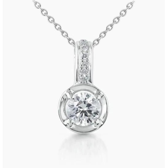 Prong Set 1.85 Carats Natural Round Cut Diamonds Pendant Necklace 14K