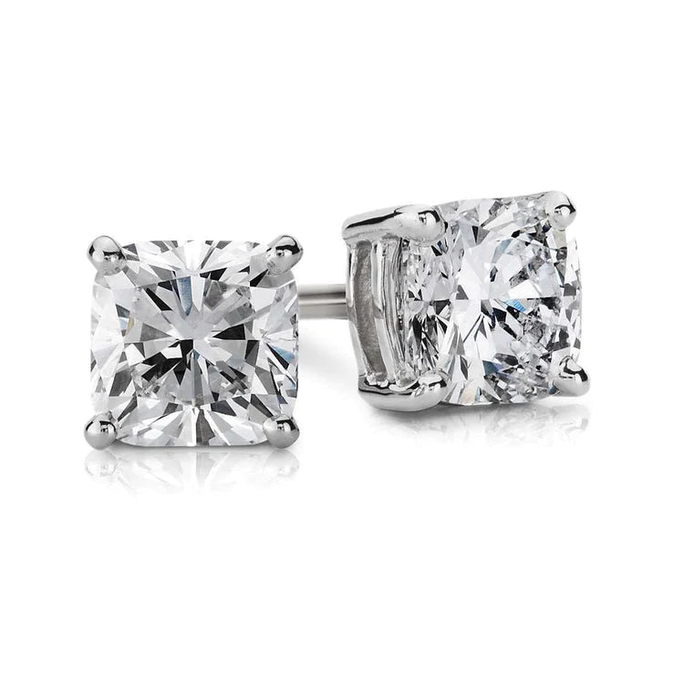 Prong Set 2 Ct Cushion Cut Genuine Diamond Stud Earring Solid White Gold 14K