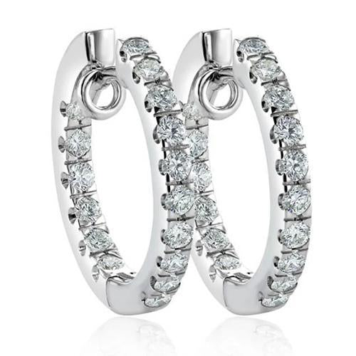 Prong Set 3.80 Carats Real Diamonds Ladies Hoop Earrings White Gold 14K