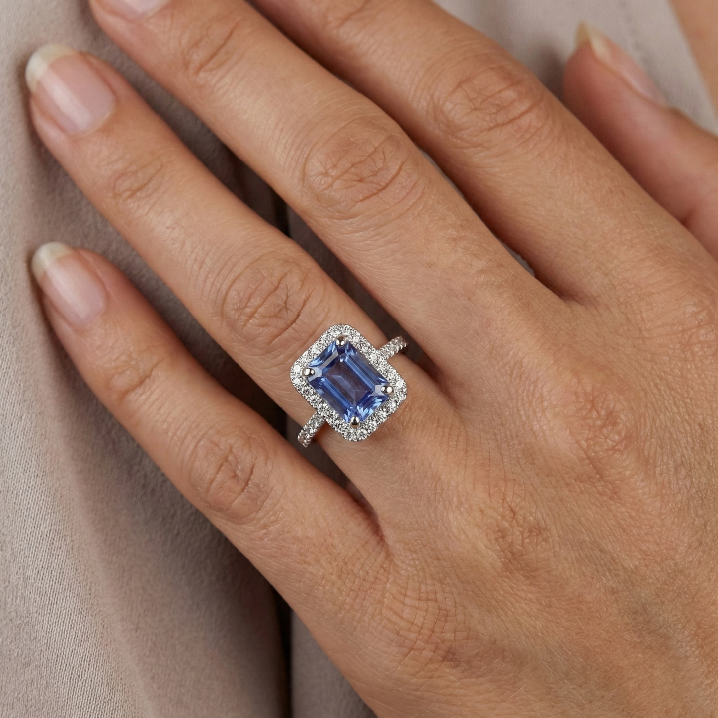 Prong Set Ceylon Sapphire With Natural Earth Mined Diamond ( Not Lab Grown )s 4 Ct Ring White Gold 14K